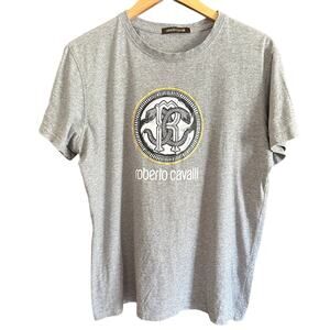ROBERTO CAVALLI | Gray Heather Logo Tee Shirt | Size Large